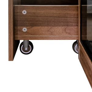 English Elm 70" Glass Display Cabinet with 5-Tier Pull-Out Shelves, Adjustable LED Lighting, Versatile Storage W331S00196