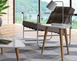 English Elm Utopia 20" Triangle End Table White — Lacquered Triangular Top, Solid Wood Splayed Legs, Sleek Accent B365P398490