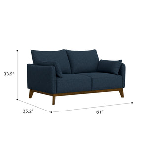 English Elm Blue Textured Fabric Mid-century Modern Loveseat with Flared Wood Legs for Living Room B361P494964