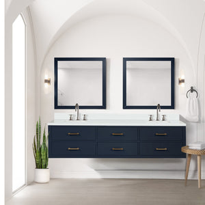 English Elm Blue Double Bath Vanity 80" Wide With White Quartz Top, Soft-Close Drawers & Ample Storage Space B2731P258110