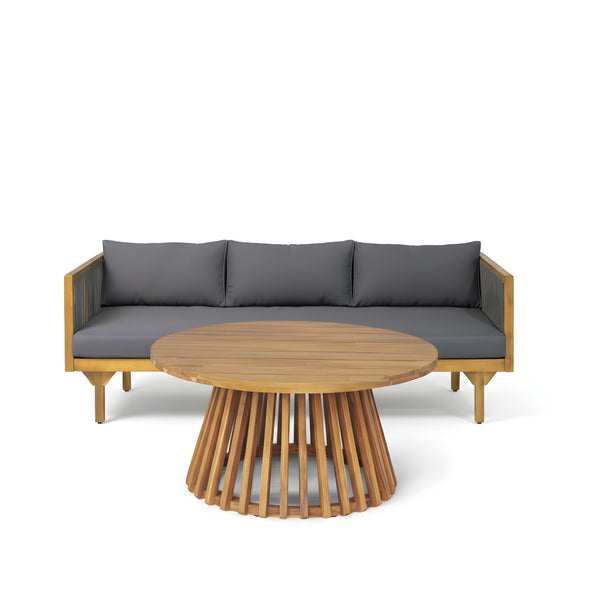 English Elm 2-piece Outdoor Acacia Patio Sofa Set with Rope Back and Round Coffee Table Dark Grey,Grey,Teak N770P354675A_N770P234486F