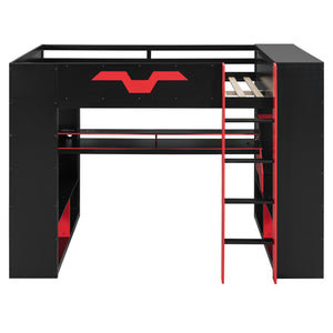 English Elm Full Size Gaming Loft Bed with Rgb Lighting Built-in Desk and Usb Charging Ports LT000275AAJ