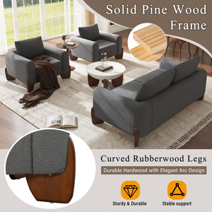 English Elm U_style Bouclé 3 Piece Living Room Sofa Set with Loveseat and Two Accent Armchairs Grey WY000479AAE