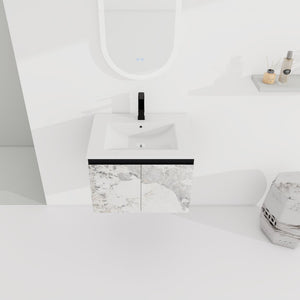 English Elm 24'' Floating Wall-Mounted Bathroom Vanity With Ceramic Sink, Soft-Close Doors & Modern Design P5 W999S00173-GIGA