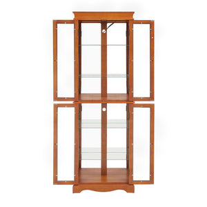 English Elm Lighted Glass Curio Cabinet With Adjustable Shelves, Elegant Oak Frame & Integrated Lighting For Showcasing Collectibles W2275P178797
