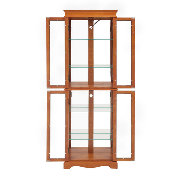 English Elm Lighted Glass Curio Cabinet With Adjustable Shelves, Elegant Oak Frame & Integrated Lighting For Showcasing Collectibles W2275P178797