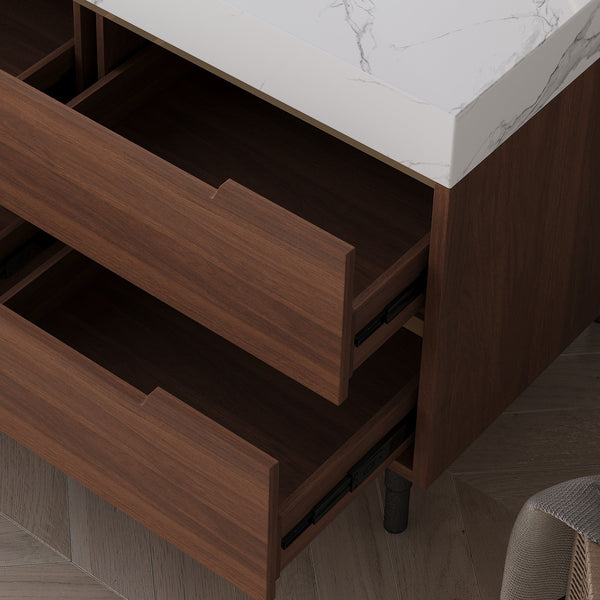 English Elm This Farmhouse Vanity Pairs Sintered Stone with Soft-close Drawers for a Refined Bath W3136S00023