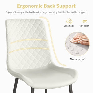 English Elm White PU Leather Dining Chair Set of 2 — Thick Cushion, Metal Legs, Durable PU, Adjustable Feet, 300lb Capacity T3967P399493