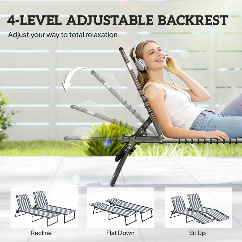English Elm Outdoor Folding Chaise Lounges Set of Two with Bungee Mesh and Steel Frame T3971P459603