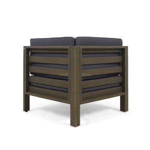 English Elm Oana Outdoor Acacia Wood Sectional Set with Weather Resistant Cushions for Patio 59101-02-64495DGY-64496GRY