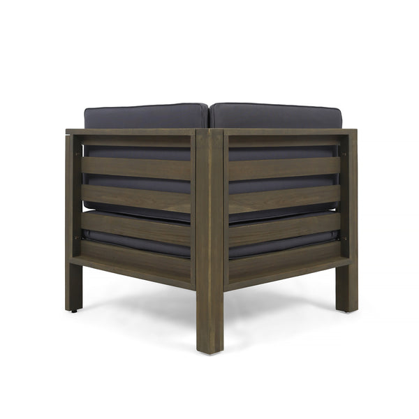 English Elm Oana Outdoor Acacia Wood Sectional Set with Weather Resistant Cushions for Patio 59101-02-64495DGY-64496GRY