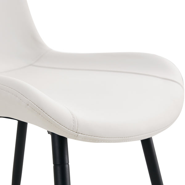 English Elm White faux leather dining chairs set of 4 with curved widened cushions, black metal legs, easy-clean comfort W1151P346458