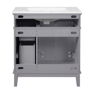 English Elm 30" Freestanding Bathroom Vanity Ceramic Sink Soft Close Cabinet Gray Wood Frame Grey N729P427118E