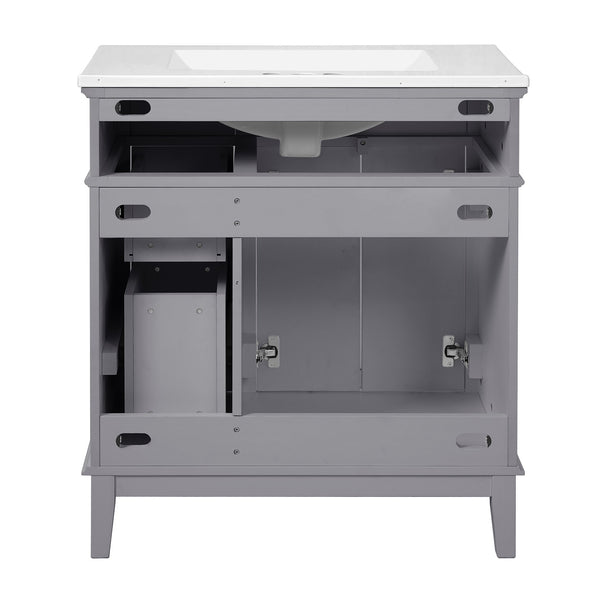 English Elm 30" Freestanding Bathroom Vanity Ceramic Sink Soft Close Cabinet Gray Wood Frame Grey N729P427118E