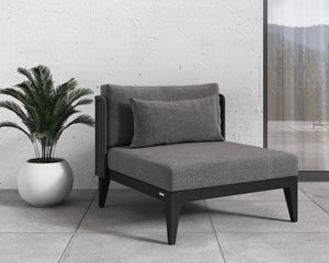 Sunpan Ibiza Armless Outdoor Lounge Chair – Stylish Charcoal Weave & Gracebay Grey Cushion For Comfort Grey Fabric 109498