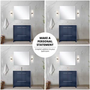 English Elm Navy Blue Bath Vanity 36” W With Cultured Marble Top, Soft-Close Drawers & Rose Gold Faucet Set B2731P259353