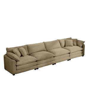 English Elm Corduroy 4-Seater Sofa - Stylish Modern Upholstered Comfort With Pillows For Living Rooms & Offices W714S00800