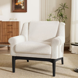English Elm Modern Boucle Accent Chair Sculpted Flared Arms Birch Legs Mid-century Living Room N723P426251A