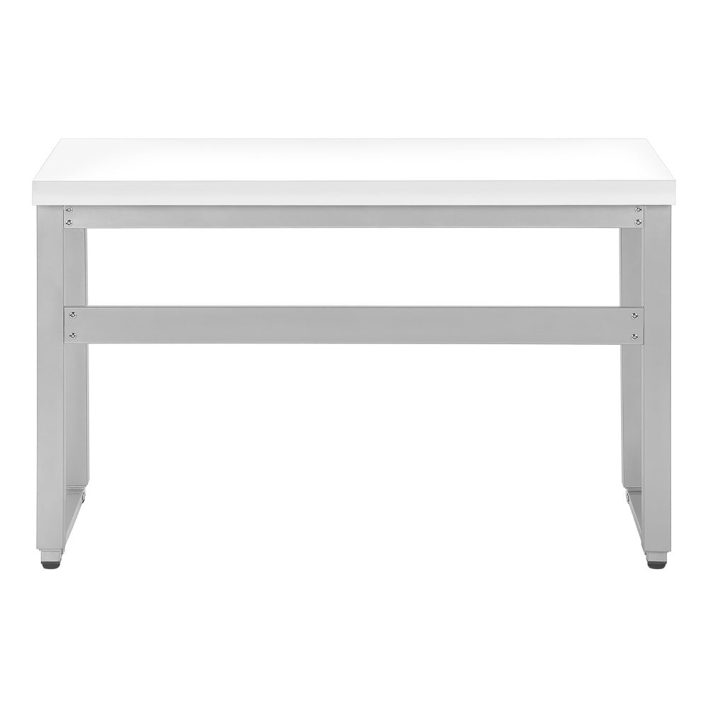 English Elm Computer Desk - Adjustable Standing Workstation, Modern White Laminate & Grey Metal, Compact Design B2710P219898