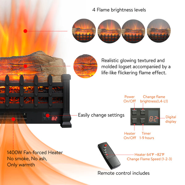 English Elm 20 Inch Freestanding Electric Fireplace Heater with 3d Flame Effect for Indoor Rooms W1769P304057
