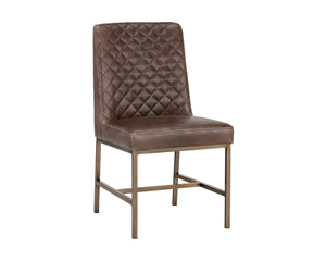Sunpan LEIGHLAND DINING CHAIR - Timeless Tufted Elegance with Antique Brass Frame for Sophisticated Spaces Brown 104911