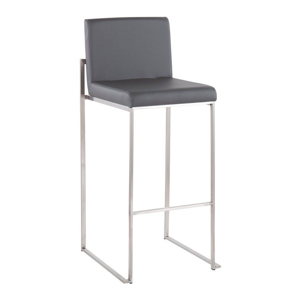 English Elm Fuji 30" Contemporary High Back Barstool Set Of 3 - Grey Faux Leather & Stainless Steel Stylish Comfort B202P222209