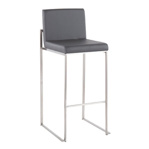 English Elm Fuji 30" Contemporary High Back Barstool Set Of 3 - Grey Faux Leather & Stainless Steel Stylish Comfort B202P222209