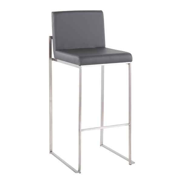 English Elm Fuji 30" Contemporary High Back Barstool Set Of 3 - Grey Faux Leather & Stainless Steel Stylish Comfort B202P222209