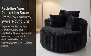 English Elm Round Oversized Corduroy Chaise Lounger Circular Deep Seat Sofa for Bedroom Living Room W5527P489261