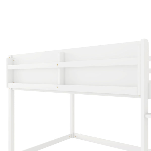 English Elm Low Low Twin Over Twin Bunk Bed with Ladder, Solid Wood Low-Profile Kids Bed Frame, Sturdy Design White 81.1 L x 13.58 W x 6.49 H W2593P375482