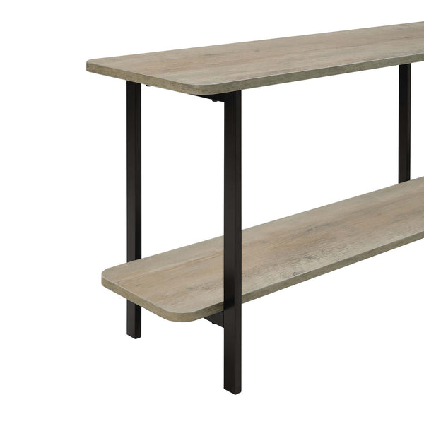 English Elm Celine 71" Console Table with Two Open Shelves, Durable Veneer Top & Black Steel Legs for Display Grey B365P397677