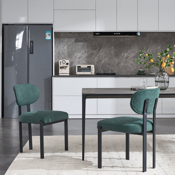 English Elm Modern Boucle Tufted Dining Chairs Set of 2 Mid-century Matte Leg Kitchen Seating Antique Green,Black W3244P296988