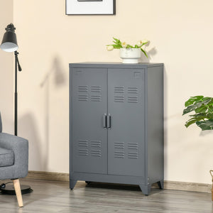 English Elm Homcom Industrial Steel Storage Cabinet Storage Organizer Gray