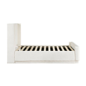English Elm Beige Wingback Queen Platform Bed with Textured Upholstery, Plywood Frame, Slats Included, No Boxspring Necessary B011S01795