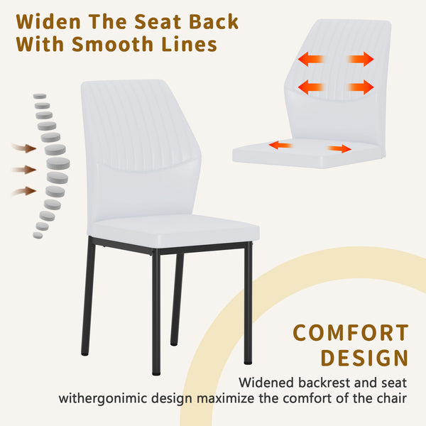 English Elm Luxury Modern Dining Chair Set Of 6 - White Pu With Black Metal Legs, Ergonomic Comfort & Style W1151P282703