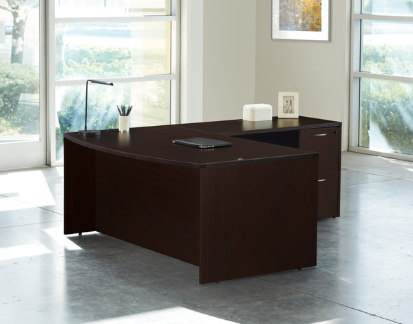 OSP Home Furnishings Napa Bow Top L Shape Executive Desk Ergonomic Home Office Workstation with Corner Layout Espresso NAPESP-TYP8