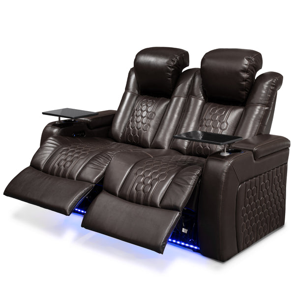 English Elm Fa-601-coffee-1lg Nappa Leather Power Recliner with Rgb Lighting and Theater Comfort D1048117458