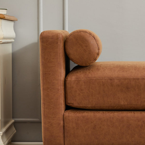 English Elm 66.34"W Elegant Upholstered Bench & Ottoman With Bolster Pillows - Versatile Seating For Home Decor W3188S00017