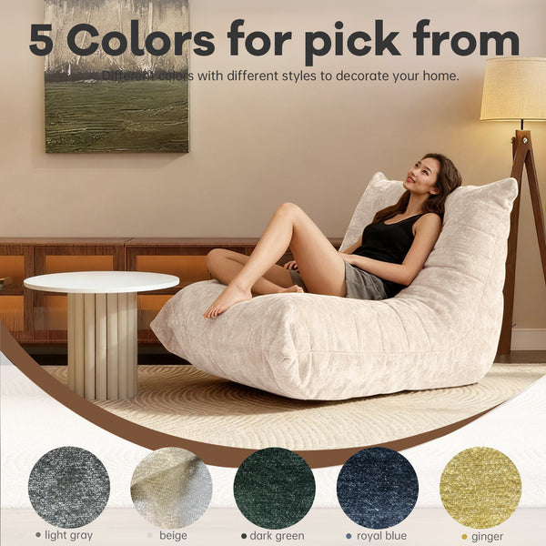 English Elm Ftmmc-lanse Chenille Bean Bag Chair Full Body Support for Reading and Media Rooms White W3737P458670