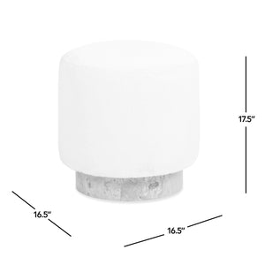 English Elm Jennifer Taylor Home - Tilly Plush 16.5" Round Fur Pouf Ottoman in Cottontail White Faux Fur with Burl Wood Base, Cozy Accent B2719P277868