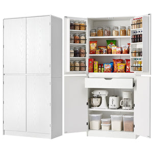 English Elm K&k Farmhouse Pantry Cabinet 72 Inch Tall Mdf Cupboard with Adjustable Shelves White N707S000021W