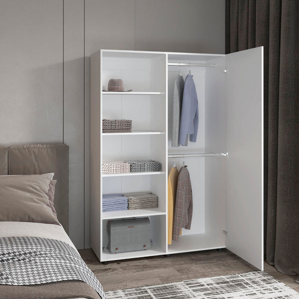 English Elm Eco 72" High 6-Tier Shelf Cabinet Armoire with Two Hanging Rods, Five Shelves, Mobile Storage Unit White 79.37 L x 22.83 W x 4.33 H B070S00349