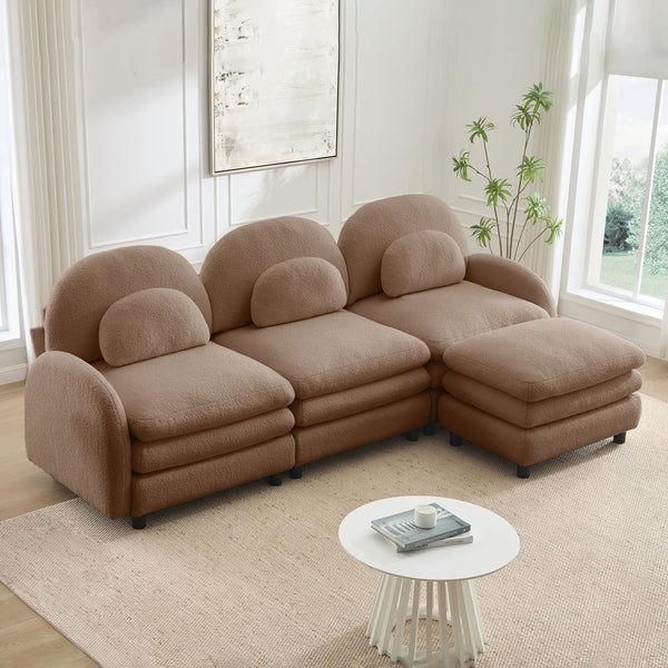 English Elm Teddy Fleece Modular Cloud Sofa Plush Curved Sectional with Ottoman for Living Room Camel W5656S00104