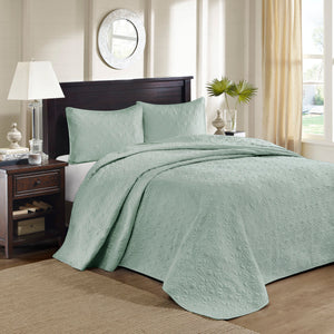 English Elm Reversible Madison Park Quebec Bedspread Set Full Seafoam – Quilted, Oversized, Antimicrobial Cotton Fill B03597550