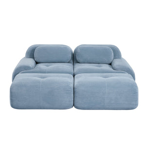English Elm 2-seat Modular Corduroy Sofa Ergonomic Curved Design with Resilient Cushioning for Living Rooms Blue W714S01247