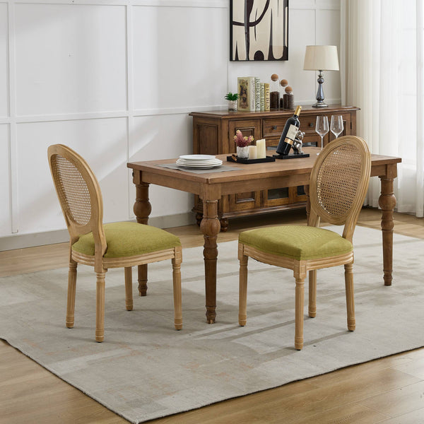 English Elm A&A French Style Olive-Green Dining Chair Set Of 2 – Antique Wood Frame, Rattan Back, Comfort & Elegance W1143P323326