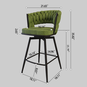 English Elm 26" Swivel Barstools Set of 4 Woven Back Upholstered Counter Seats with Footrest W3732S00009