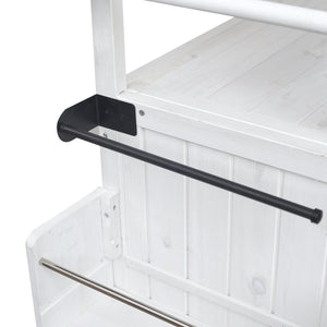 English Elm Foldable Outdoor Kitchen Cart with Stainless Worktop Fir Wood Frame and Lockable Wheels White N719P380279K