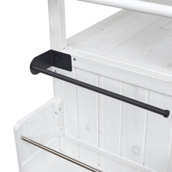 English Elm Foldable Outdoor Kitchen Cart with Stainless Worktop Fir Wood Frame and Lockable Wheels White N719P380279K