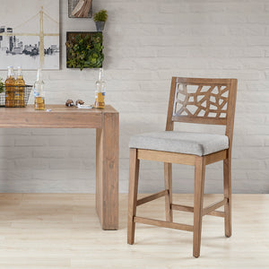 JLA Home INK+IVY - Counter Stool with Oak Veneer Cracked-Ice Pattern — Ergonomic Curved Back, Neutral Finish, Durable Craftsmanship IIF20-0050